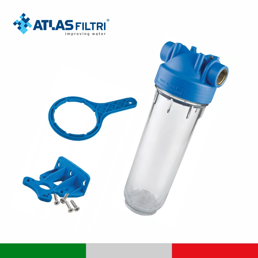 Колба фильтра DP-10-Mono Atlas Filtri (Италия) одинарная, универсальная (SX/BX, SL10) в комплекте с креплением и ключом