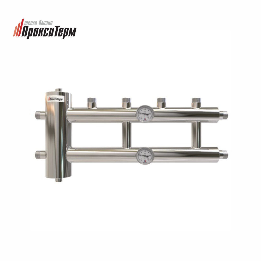 Коллектор распределительный с гидрострелкой GSK 25-2.1 Proxytherm (Россия) 3 контура + пластиковый стеновой крепеж