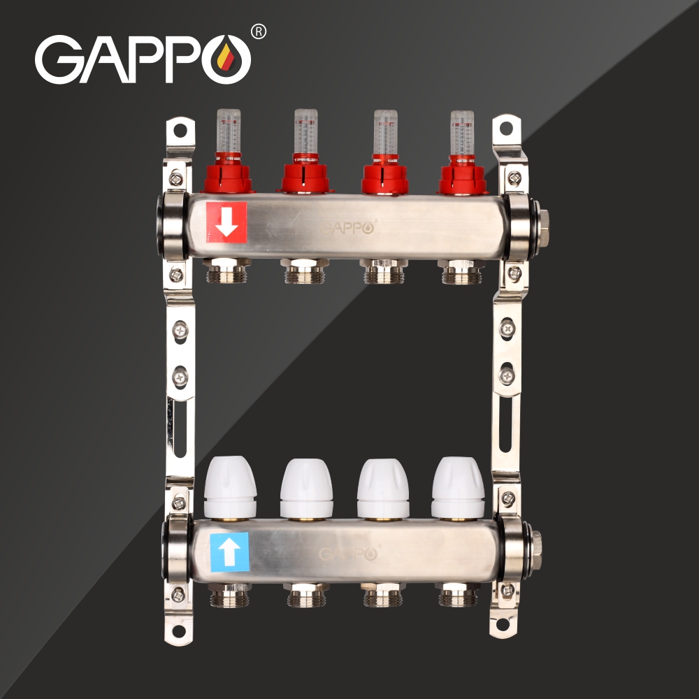 Коллекторный блок регулируемый 25x20 Gappo с расходомерами из нержавеющей стали