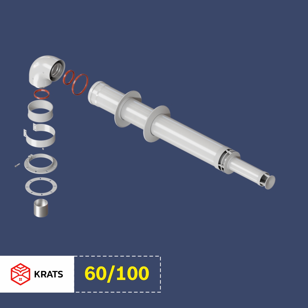 Комплект коаксиального дымохода 60/100, 1 метр, антилед