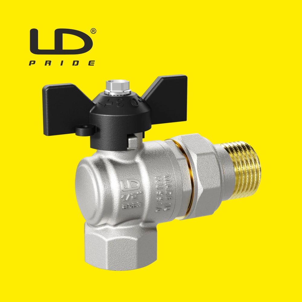Кран шаровой латунный LD Pride (Россия) ВР-ГШ (американка) угловой