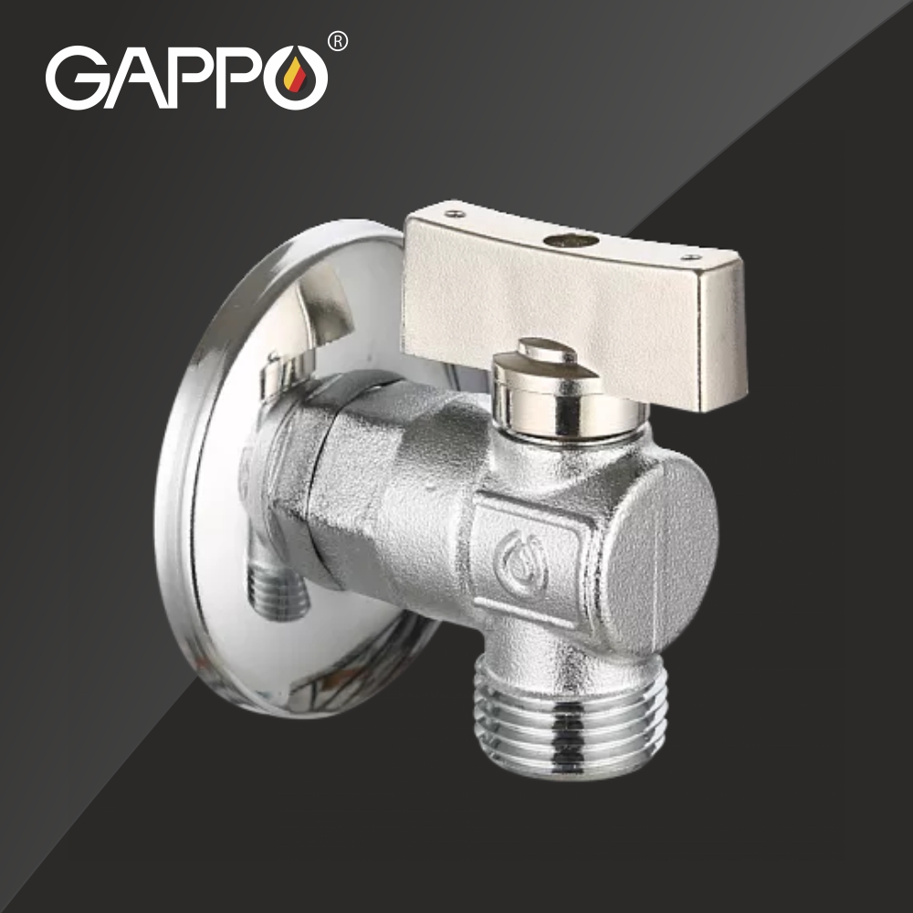 Кран шаровой угловой НР-НР хромированный G244 Gappo с декоративной чашкой для сантехприборов
