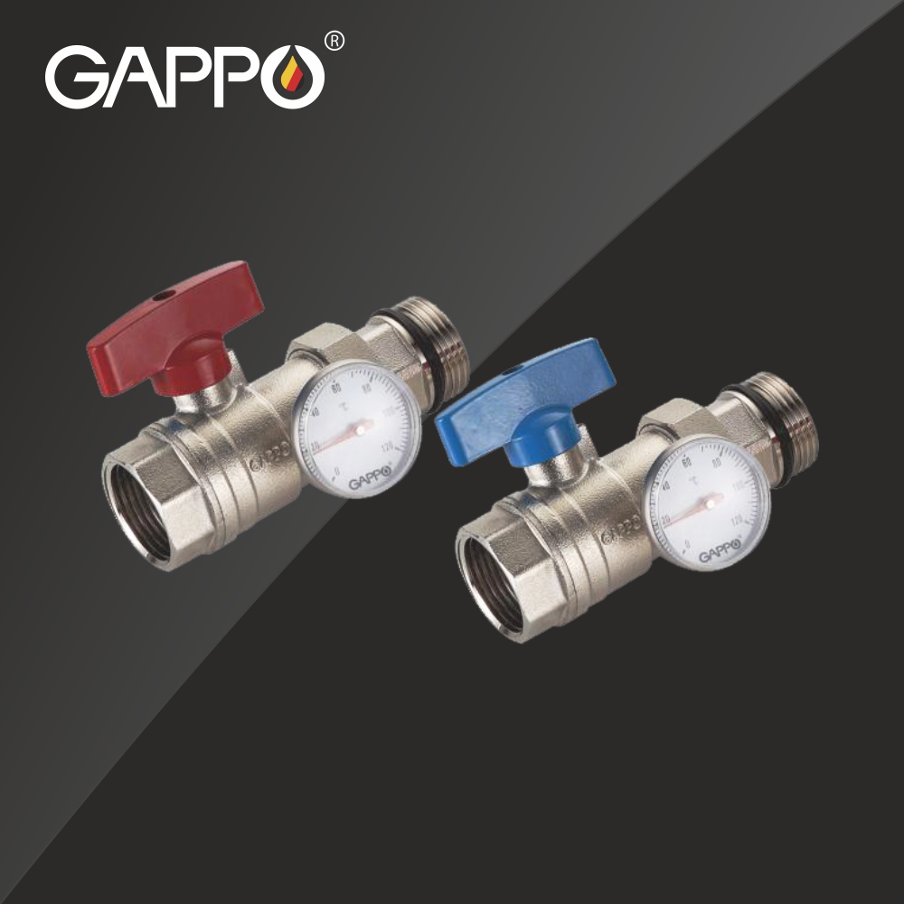 Краны шаровые с термометрами ВР-НР Gappo, коллекторные (пара)
