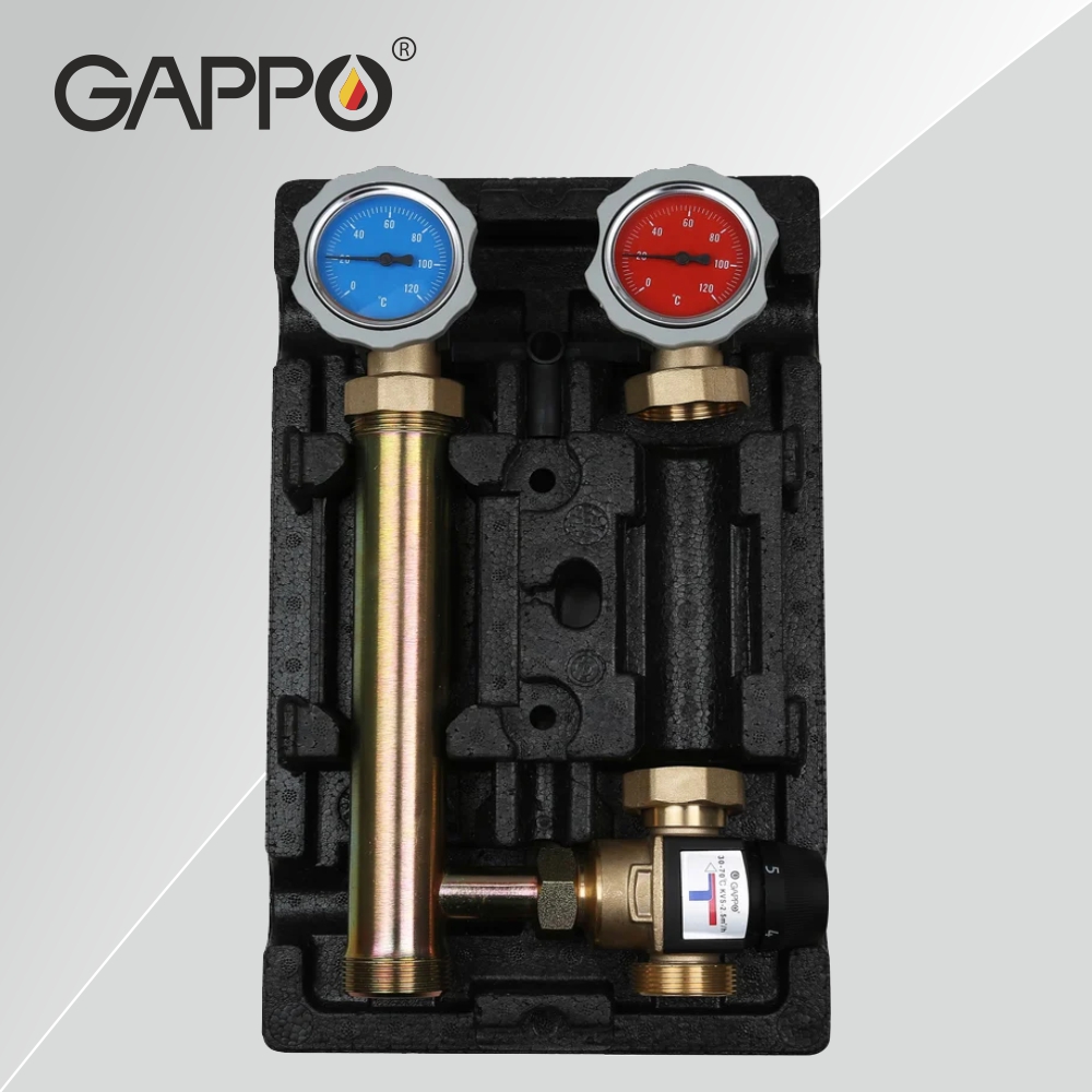 Насосная группа с термостатическим смесительным клапаном Gappo, без насоса, в теплоизоляции