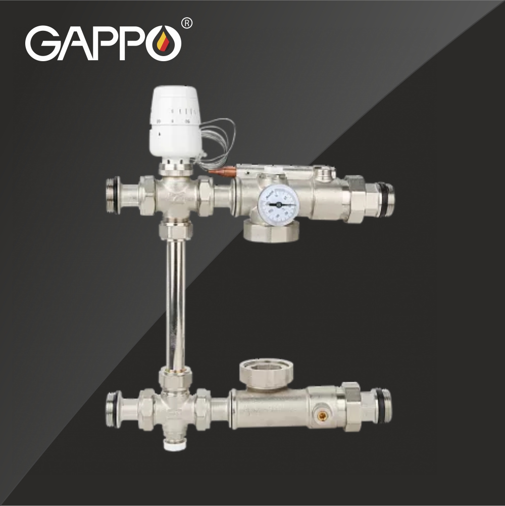 Насосно-смесительный узел Gappo с байпасом и обратным клапаном для теплого пола, без насоса
