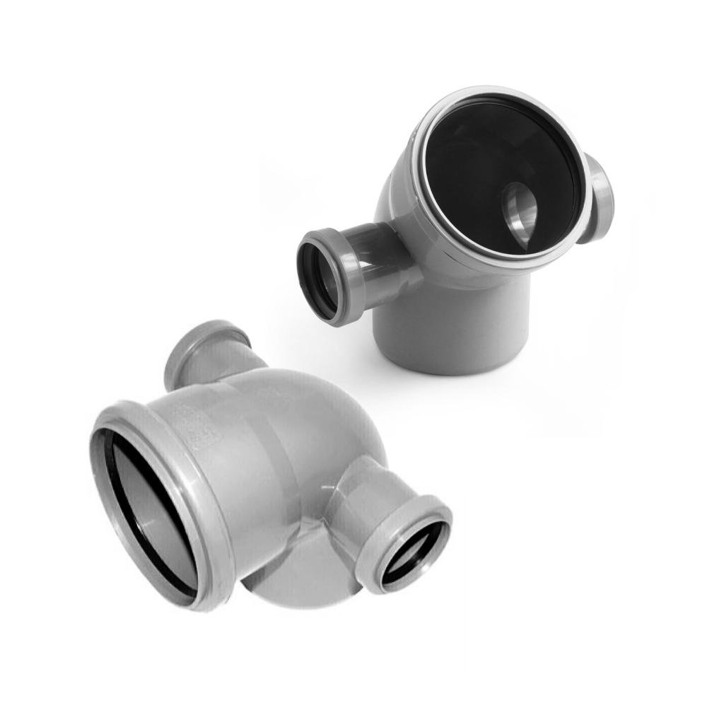 Отвод PP DN110 с левым+правым выходом на 50 ВК