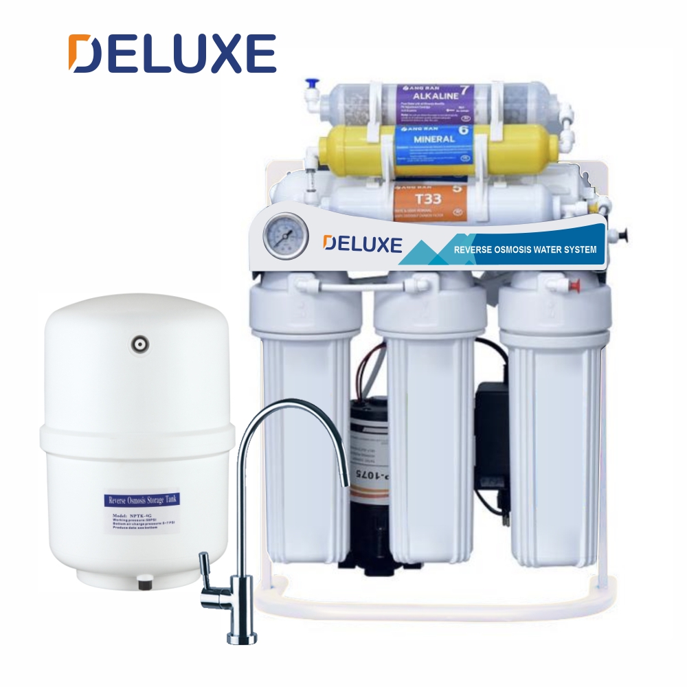 Система обратного осмоса AR02A-ECO DELUXE PREMIUM-ECO с минерализатором и насосом на станине, 6 ступеней. ПЛАСТИКОВЫЙ БАК 10 л.