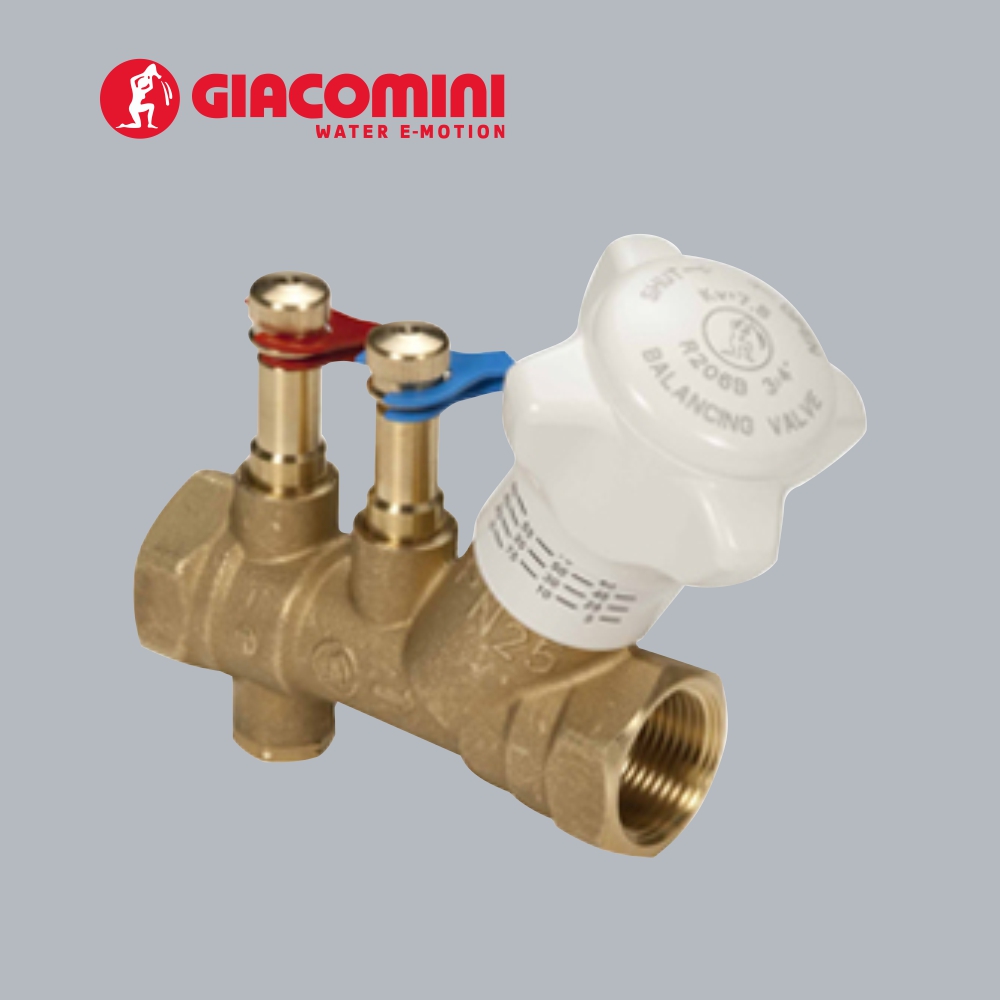 Запорно-балансировочный клапан R206B Giacomini (Италия) с измерительным штуцером, ручной, резьбовой